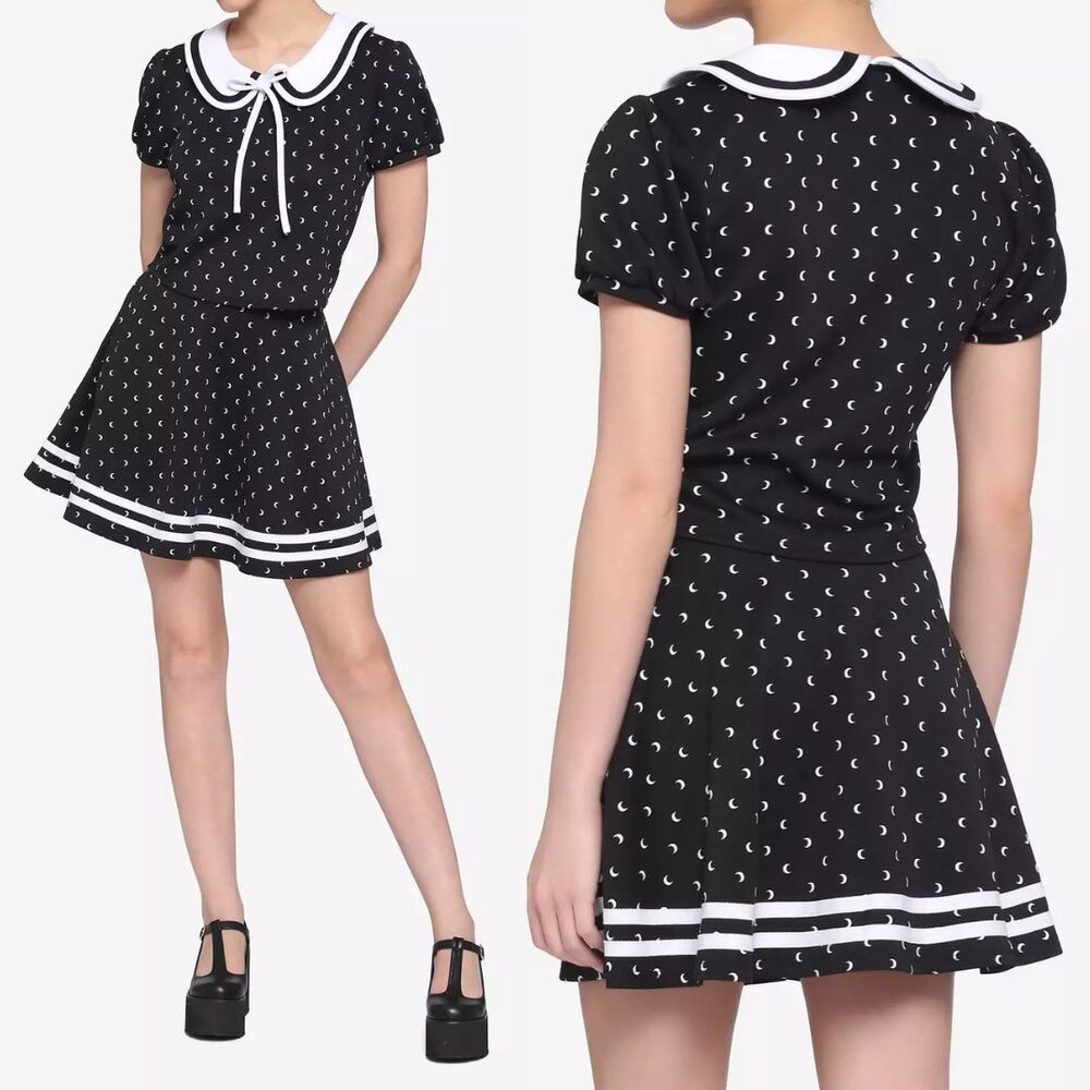Black & White Moon Girls Collar Top and Skirt Size XS/S